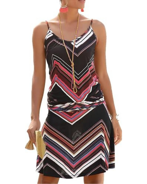 Vestido playero bohemio de mujer Bianca – Vestido túnica sin mangas con estampado floral ondulado