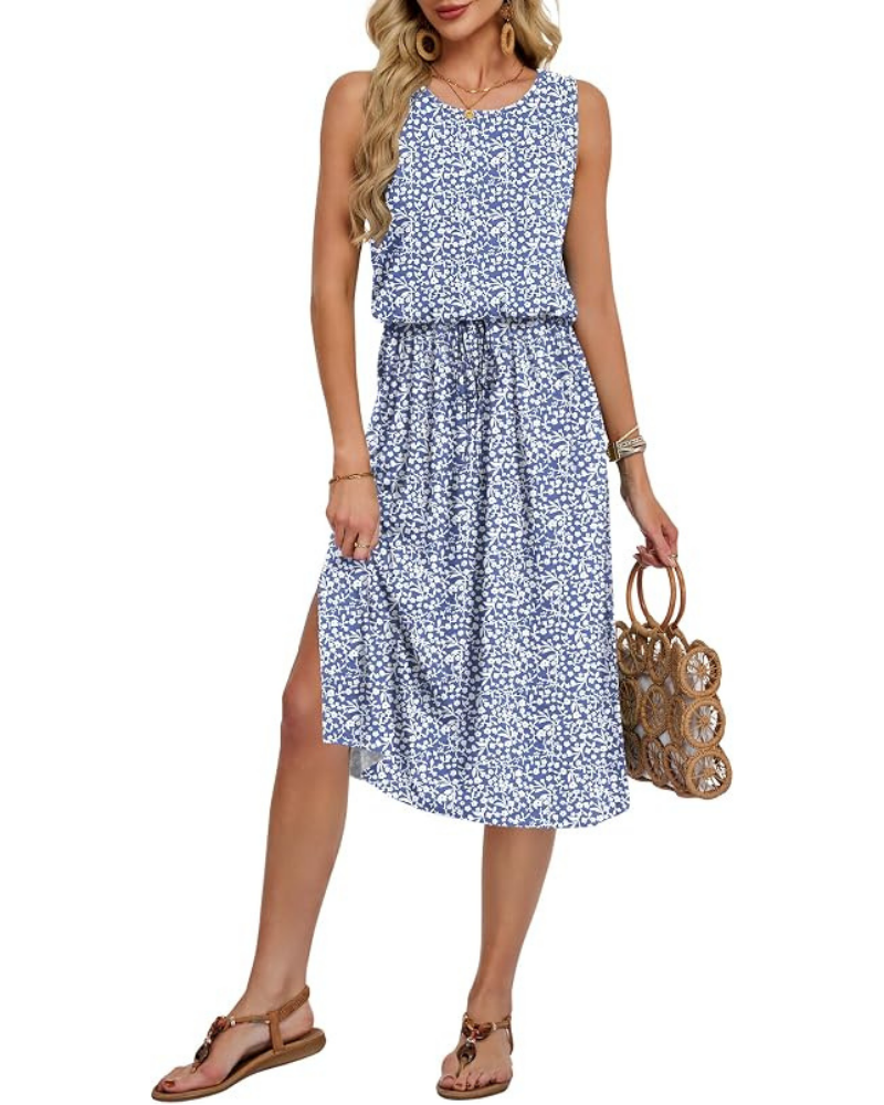 Abito midi senza maniche da donna Natalie – Abito estivo svasato con tasche