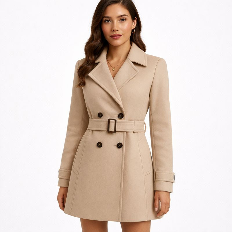 Elegant Women's Belted Coat with Double Buttons | Outerwear 0