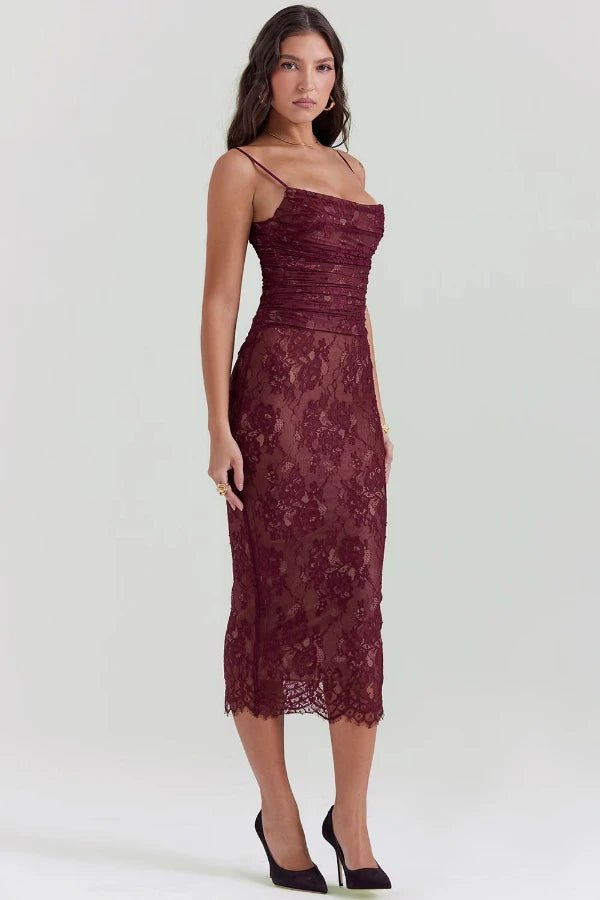 Elysian Women's Dress | Elegant Burgundy Lace Cocktail Dress 3