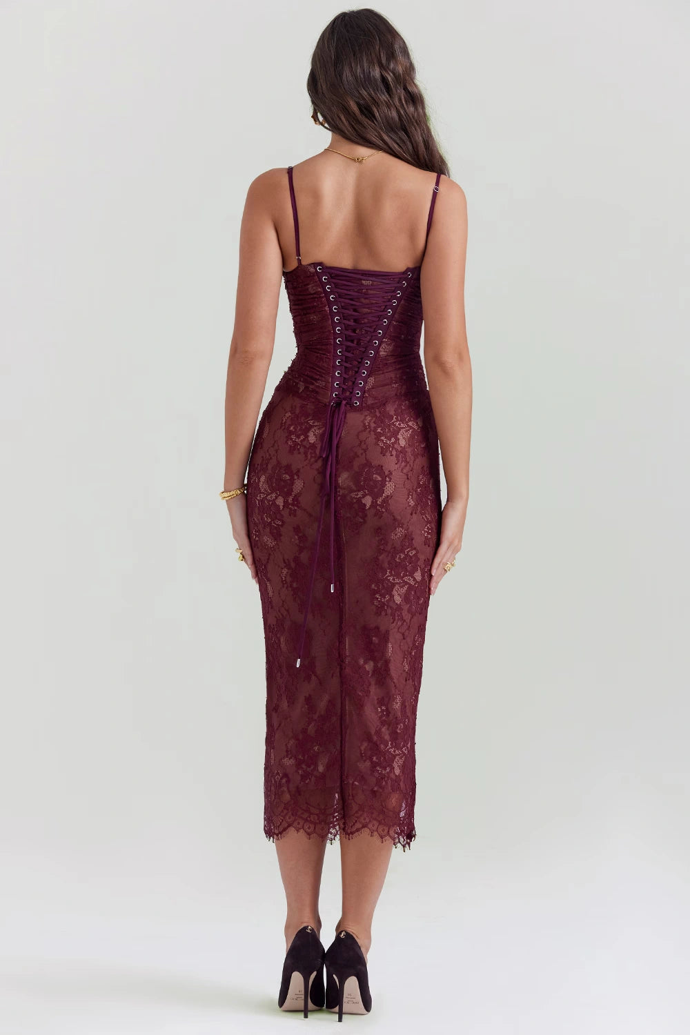 Elysian Women's Dress | Elegant Burgundy Lace Cocktail Dress 5