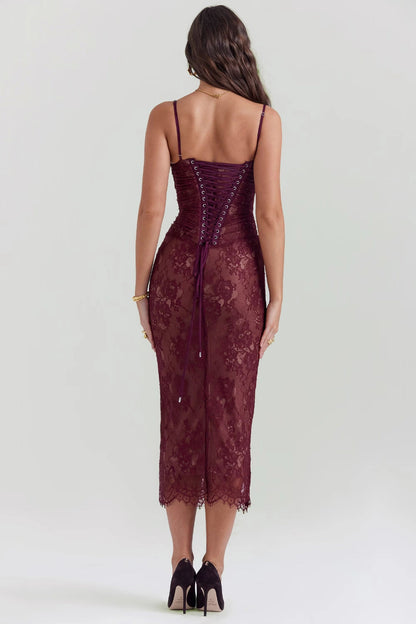 Elysian Women's Dress | Elegant Burgundy Lace Cocktail Dress 5