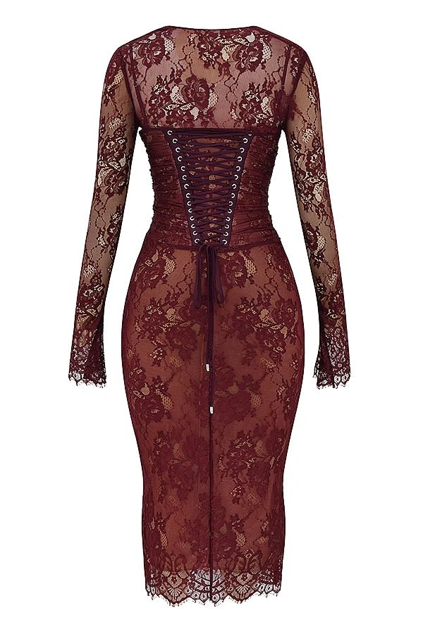 Elysian Women's Dress | Elegant Burgundy Lace Cocktail Dress 6