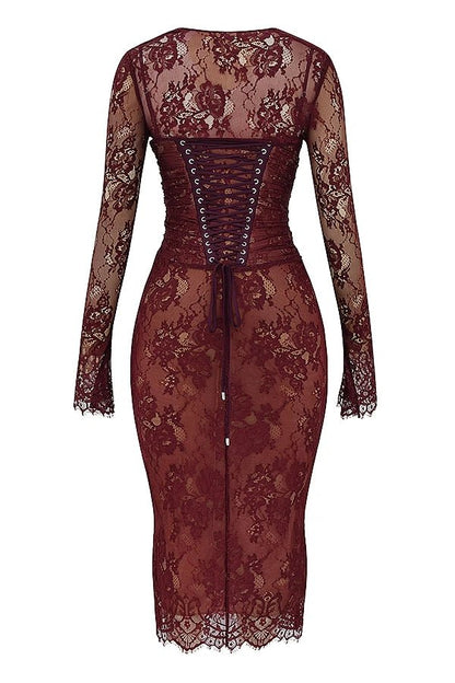 Elysian Women's Dress | Elegant Burgundy Lace Cocktail Dress 6