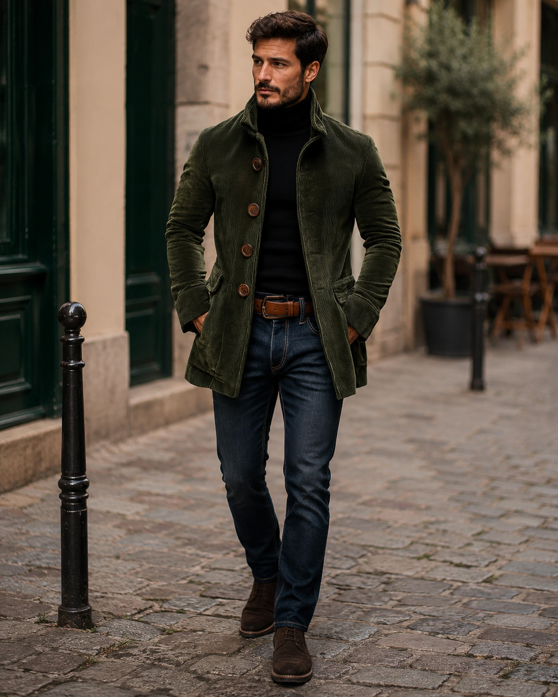 Emerson Men's Corduroy Coat – Slim Fit Button Front High Collar Vintage Jacket