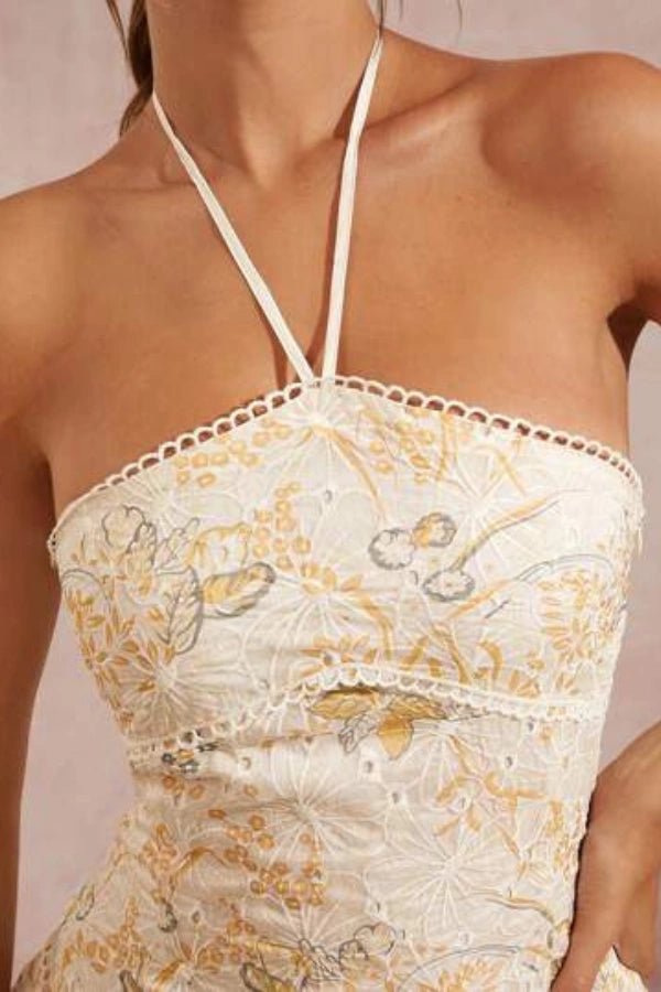 Faye Halter Dress | Embroidered Cotton-Linen Blend 5
