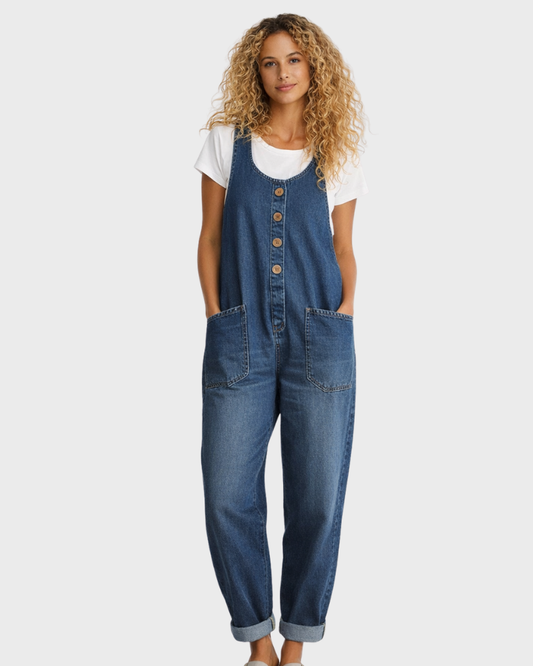 Felicity Denim Jumpsuit | Vintage Loose Fit, Adjustable Straps for Women 0