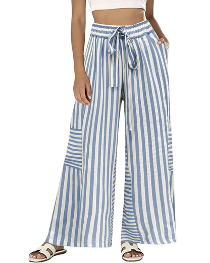 Fiora Women's Palazzo Trousers | Wide Leg, Elastic Waist, Striped Design 4