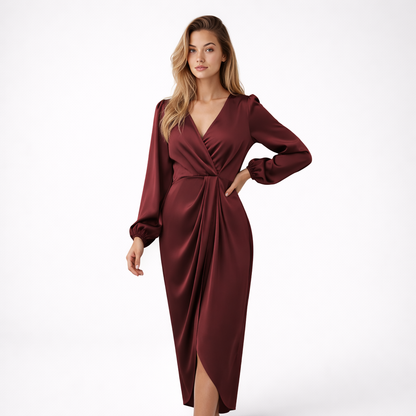 Flora | Women's Wrap Midi Dress with V-Neck 1