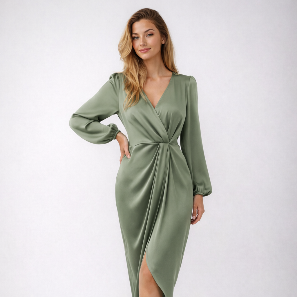 Flora | Women's Wrap Midi Dress with V-Neck 2