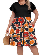 Vivian Women's Plus Size Midi Dress – High Waist A-Line Dress with Pockets