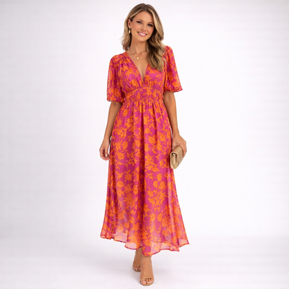 Floral Maxi Dress | Women's Summer Dress in Pink-Orange Print 2