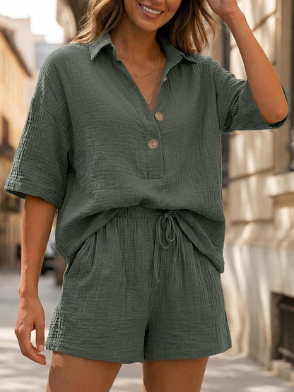 Gigi Women's Summer Set | 100% Cotton Oversized Shirt & High-Waisted Shorts 1