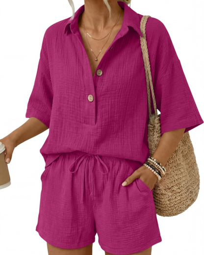 Gigi Women's Summer Set | 100% Cotton Oversized Shirt & High-Waisted Shorts 10