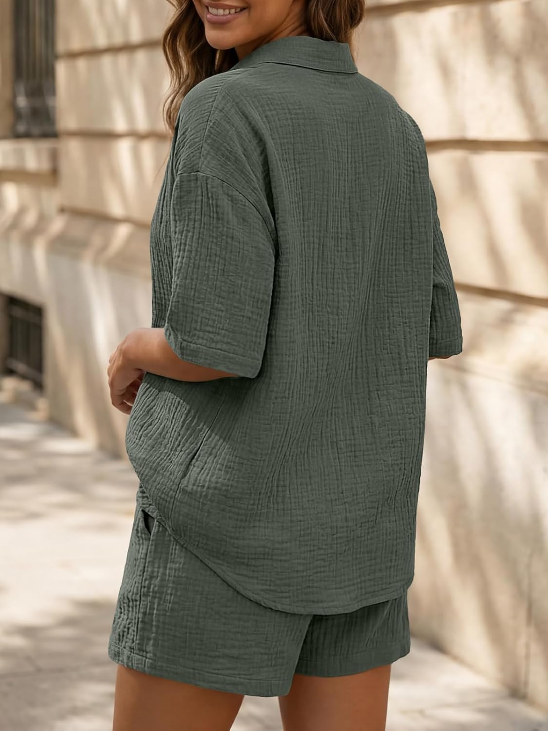 Gigi Women's Summer Set | 100% Cotton Oversized Shirt & High-Waisted Shorts 4