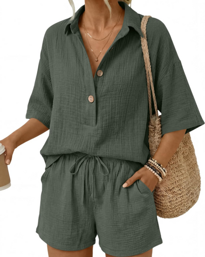 Gigi Women's Summer Set | 100% Cotton Oversized Shirt & High-Waisted Shorts 8
