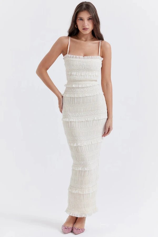 Hara Sequin Dress | Pleated Satin, Ruffled Ankle Length 2