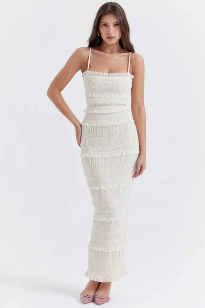 Hara Sequin Dress | Pleated Satin, Ruffled Ankle Length 2