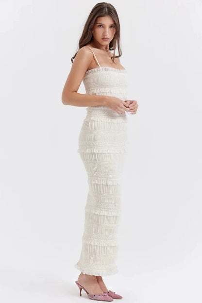 Hara Sequin Dress | Pleated Satin, Ruffled Ankle Length 5