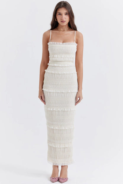 Hara Sequin Dress | Pleated Satin, Ruffled Ankle Length 6