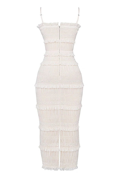 Hara Sequin Dress | Pleated Satin, Ruffled Ankle Length 7