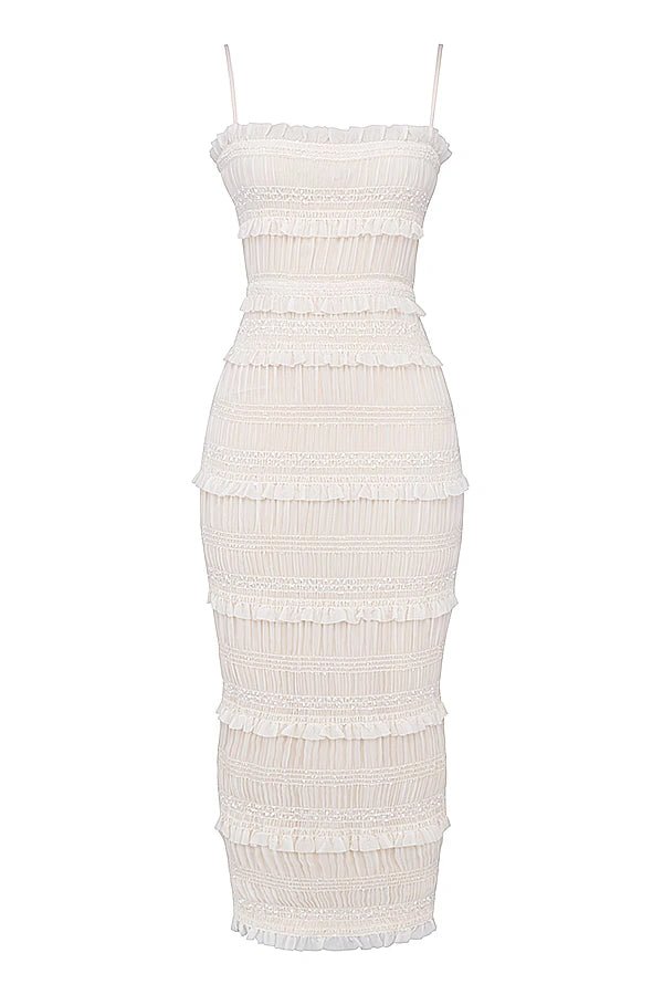 Hara Sequin Dress | Pleated Satin, Ruffled Ankle Length 8