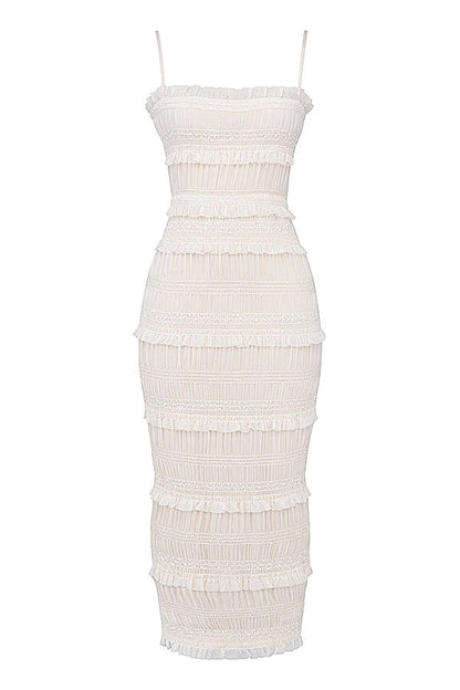 Hara Sequin Dress | Pleated Satin, Ruffled Ankle Length 8