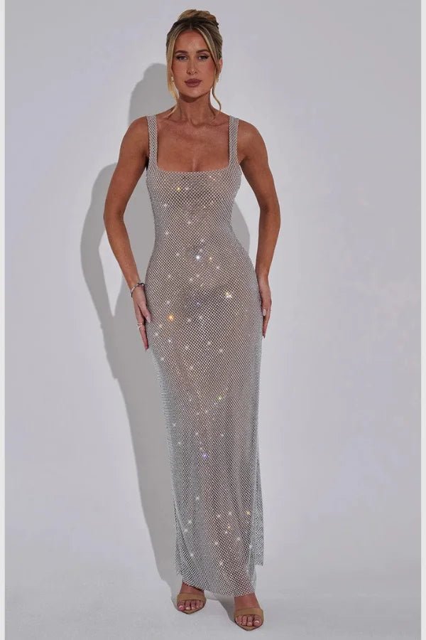 Isabeu Evening Gown | Hand-Set Micro-Crystals, Modern Square Neckline 0