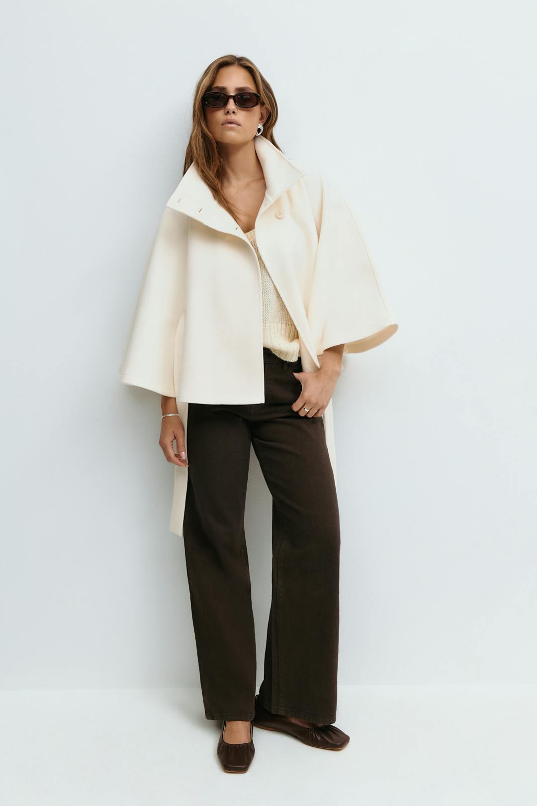 Ivanna Wool Coat Women | Long Elegant High Collar, Removable Belt 0