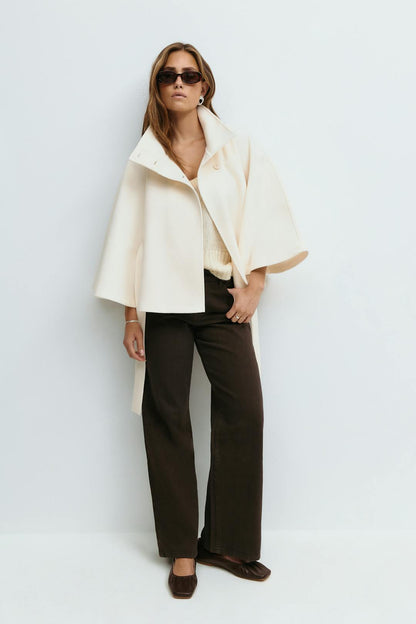 Ivanna Wool Coat Women | Long Elegant High Collar, Removable Belt 0