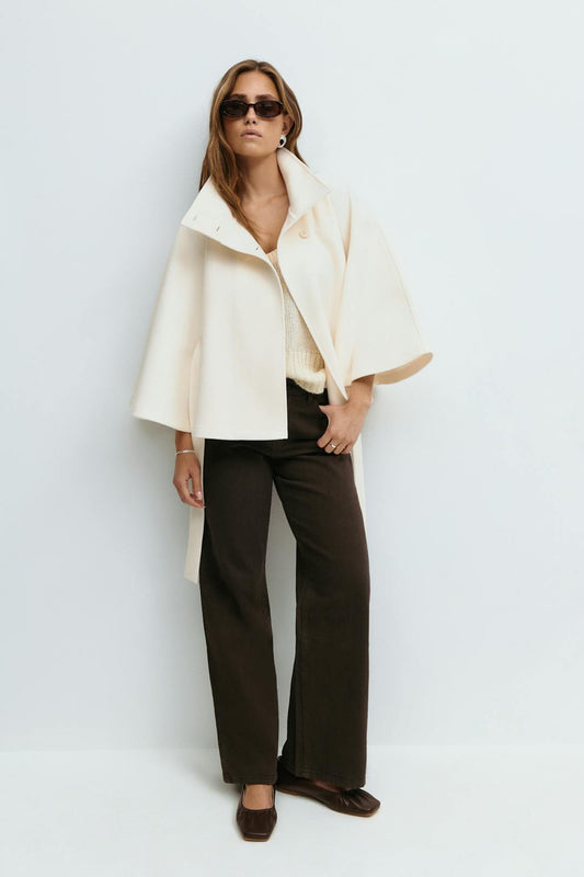 Ivanna Wool Coat Women | Long Elegant High Collar, Removable Belt 0