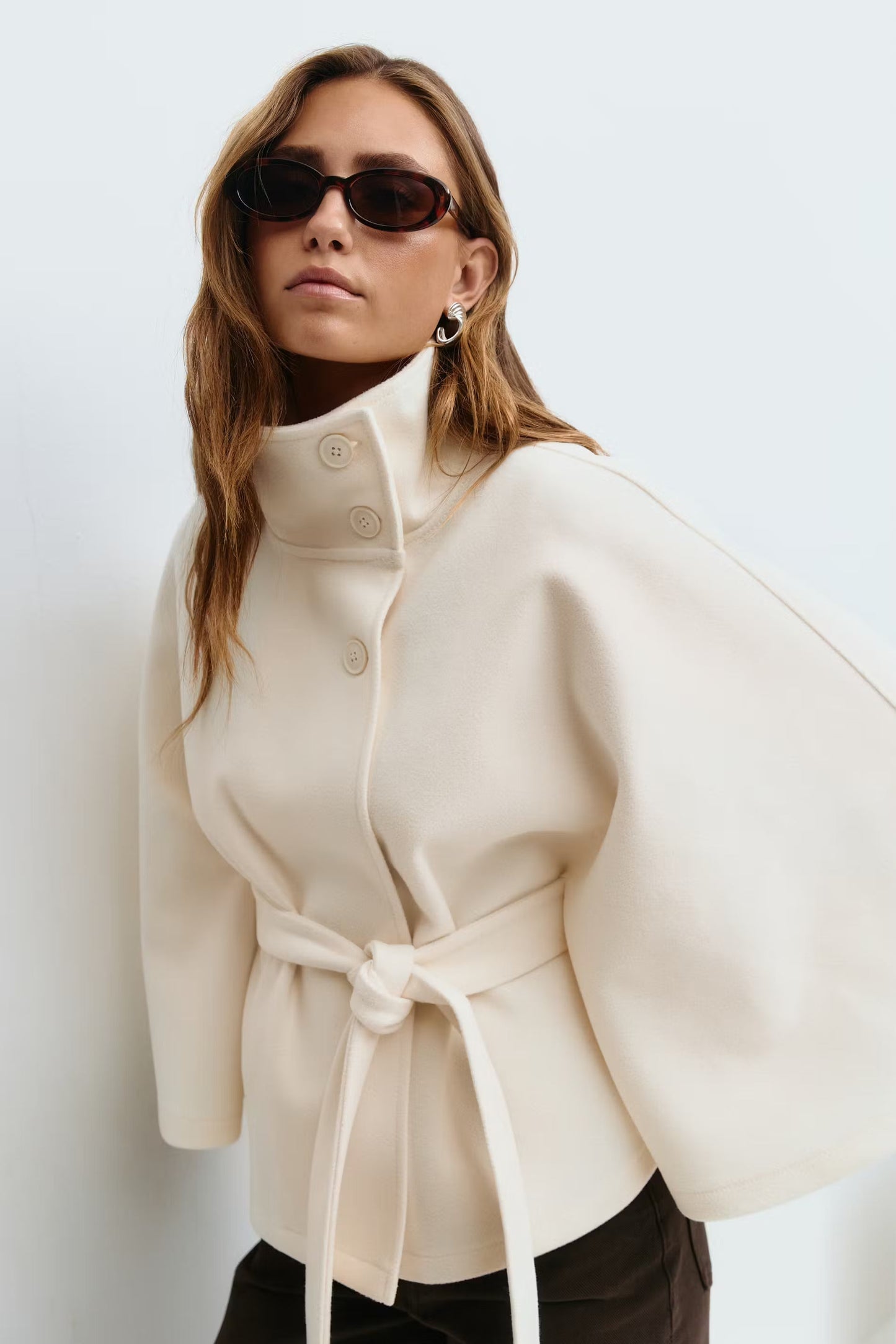 Ivanna Wool Coat Women | Long Elegant High Collar, Removable Belt 1