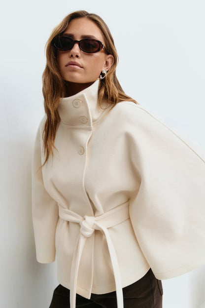 Ivanna Wool Coat Women | Long Elegant High Collar, Removable Belt 1