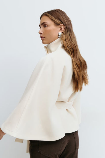 Ivanna Wool Coat Women | Long Elegant High Collar, Removable Belt 3