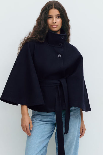 Ivanna Wool Coat Women | Long Elegant High Collar, Removable Belt 4