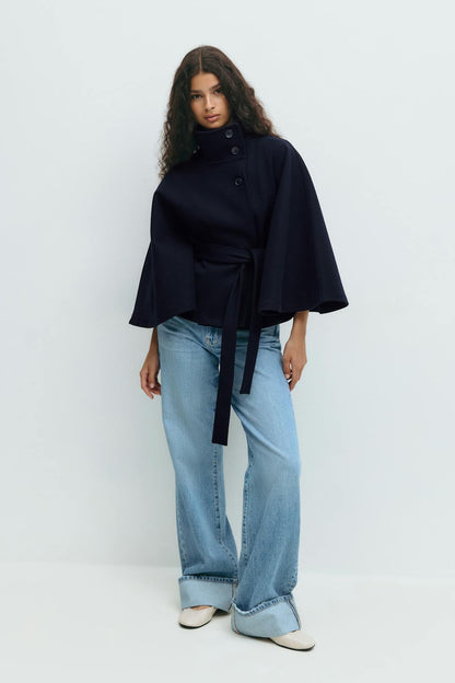 Ivanna Wool Coat Women | Long Elegant High Collar, Removable Belt 6