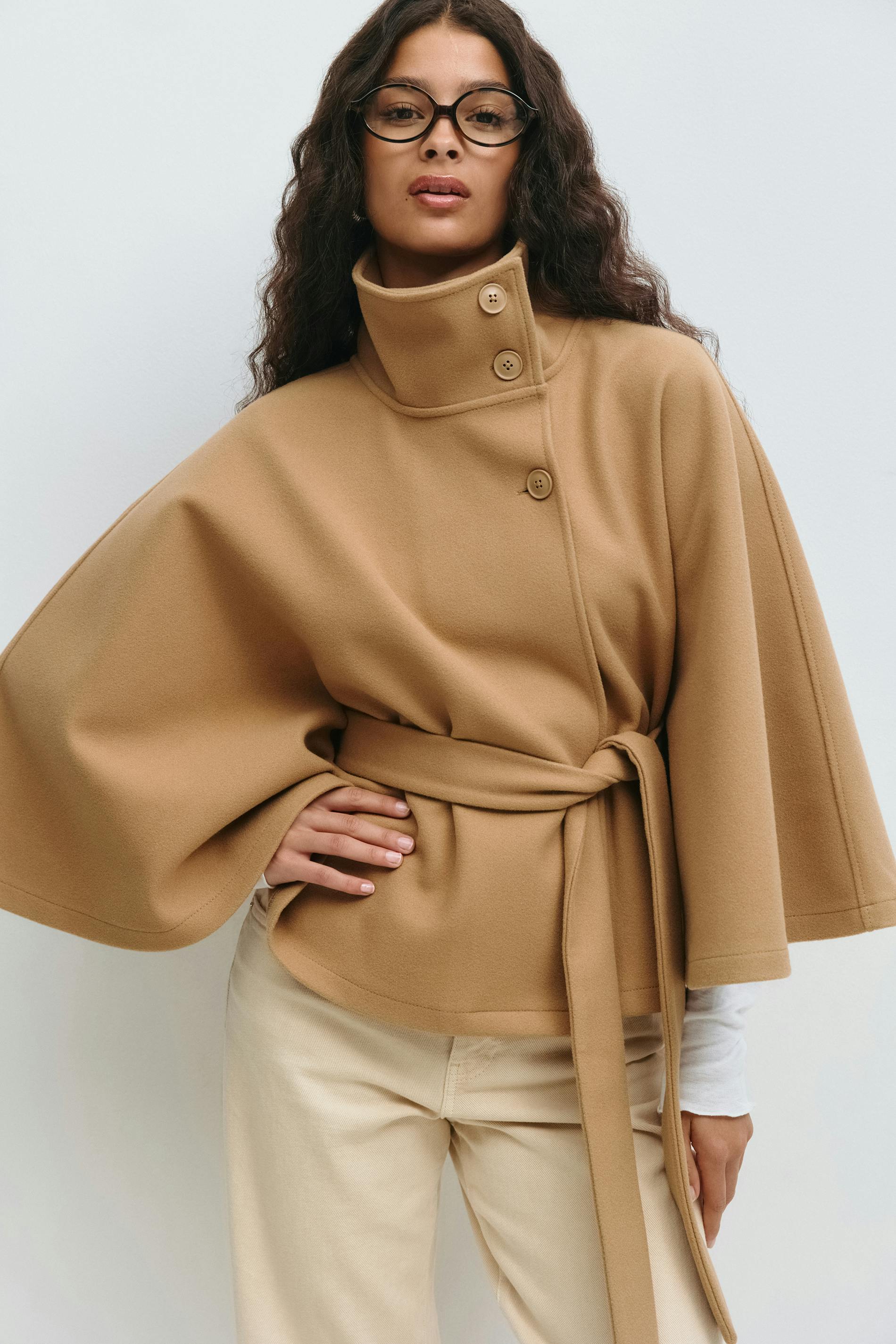 Ivanna Wool Coat Women | Long Elegant High Collar, Removable Belt 7