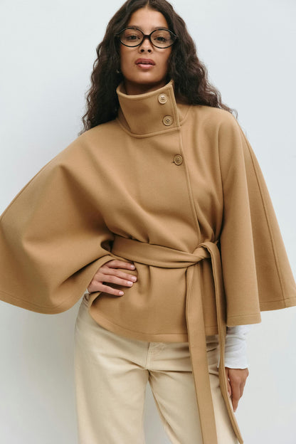 Ivanna Wool Coat Women | Long Elegant High Collar, Removable Belt 7