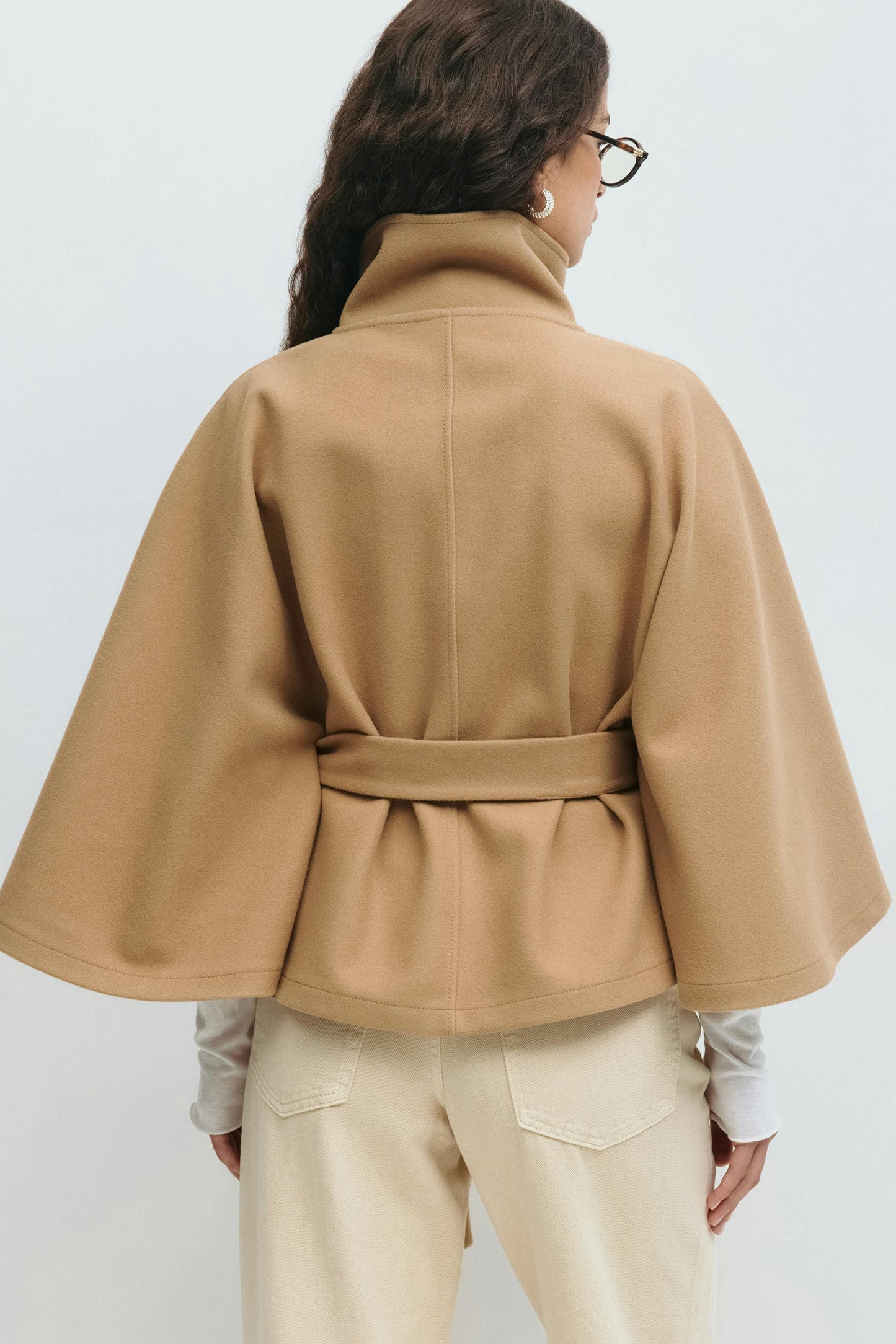 Ivanna Wool Coat Women | Long Elegant High Collar, Removable Belt 8