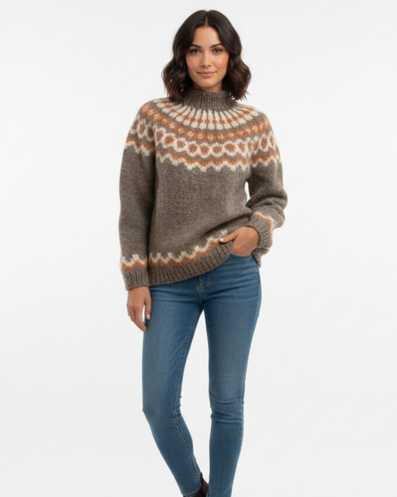 Yssa Women's Icelandic Mohair Sweater – Nordic Pattern Oversized Winter Knit