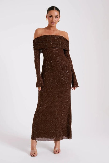 Jasmine Off Shoulder Dress | Elegant Fitted Silhouette for Wedding Guest & Cocktail Events 0