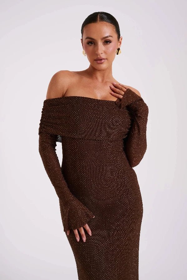 Jasmine Off Shoulder Dress | Elegant Fitted Silhouette for Wedding Guest & Cocktail Events 8