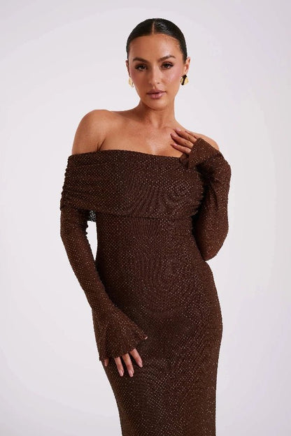 Jasmine Off Shoulder Dress | Elegant Fitted Silhouette for Wedding Guest & Cocktail Events 8