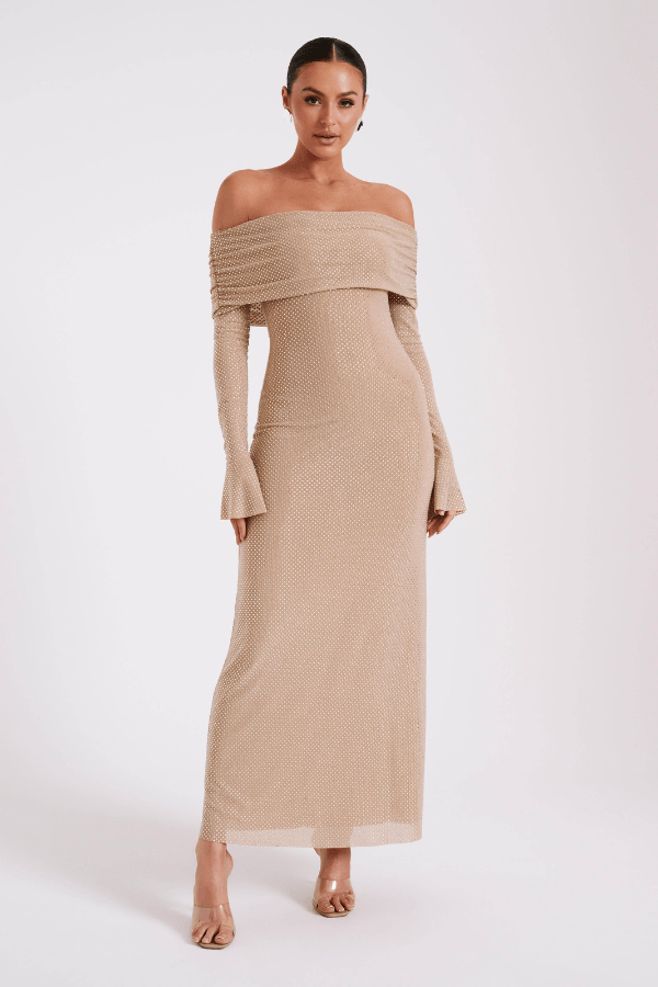 Jasmine Off Shoulder Dress | Elegant Fitted Silhouette for Wedding Guest & Cocktail Events 9