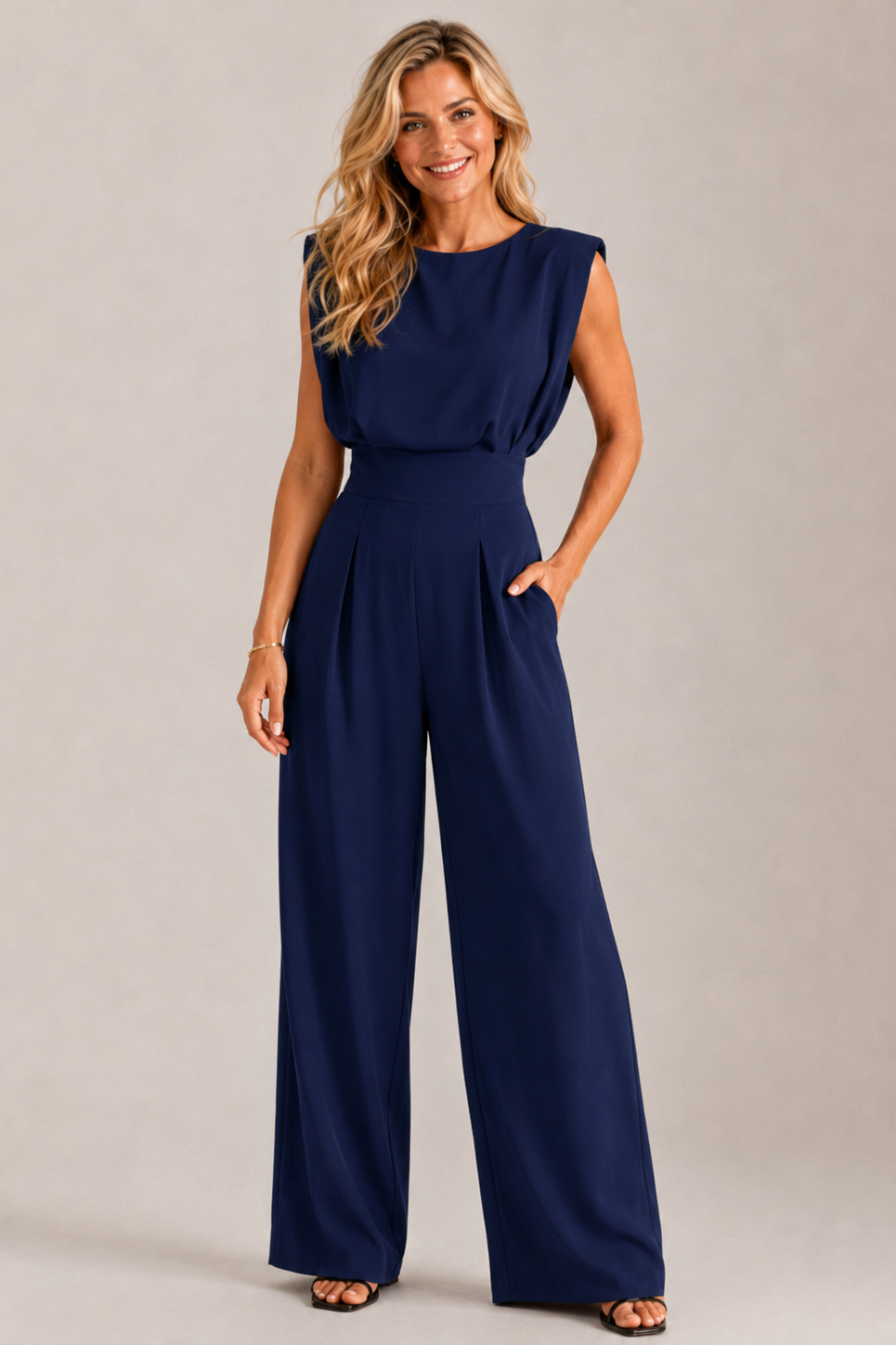 Jovia Black Jumpsuit Women | Elegant Sleeveless, High Waist, Polyester 1