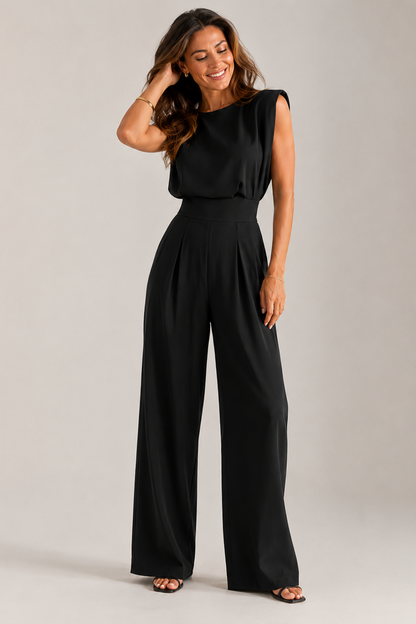 Jovia Black Jumpsuit Women | Elegant Sleeveless, High Waist, Polyester 2