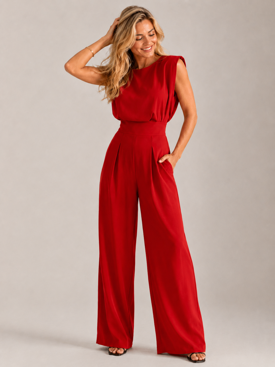 Jovia Black Jumpsuit Women | Elegant Sleeveless, High Waist, Polyester 3