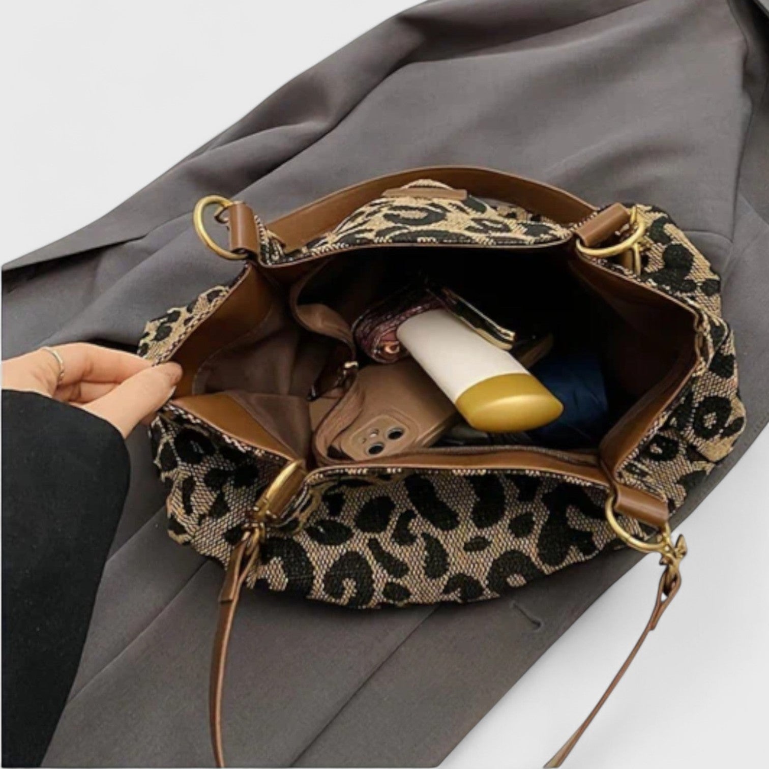 Kailany Canvas Bag | Large Leopard Print, Adjustable Strap 3
