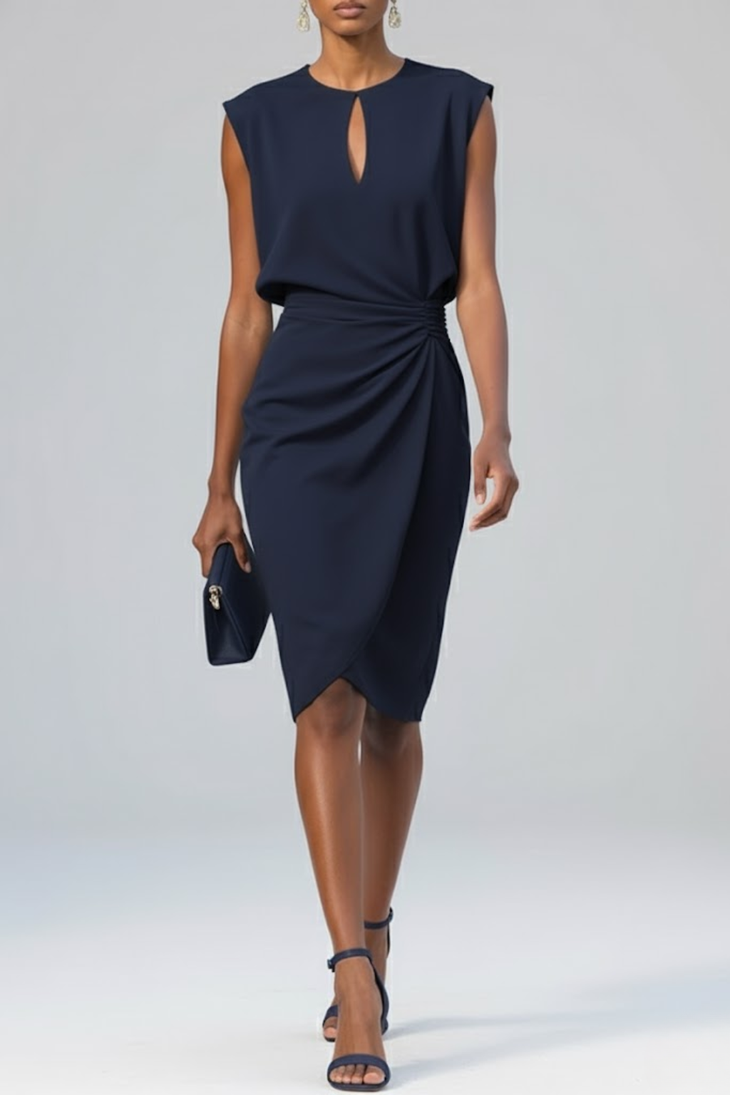 Kira Midi Dress | Keyhole Neckline, Ruched Waist, Cocktail & Wedding Guest 1
