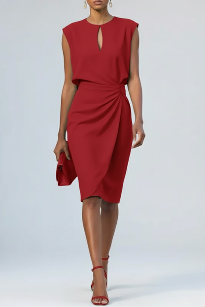 Kira Midi Dress | Keyhole Neckline, Ruched Waist, Cocktail & Wedding Guest 5